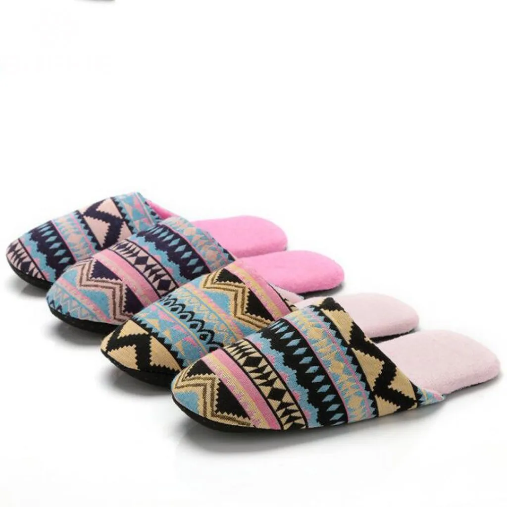 Bohemia Style Women's Home Slippers Winter Soft Plush Casual Floor Shoes Female Warm Fur Indoors House Slipper Ethnic Slides