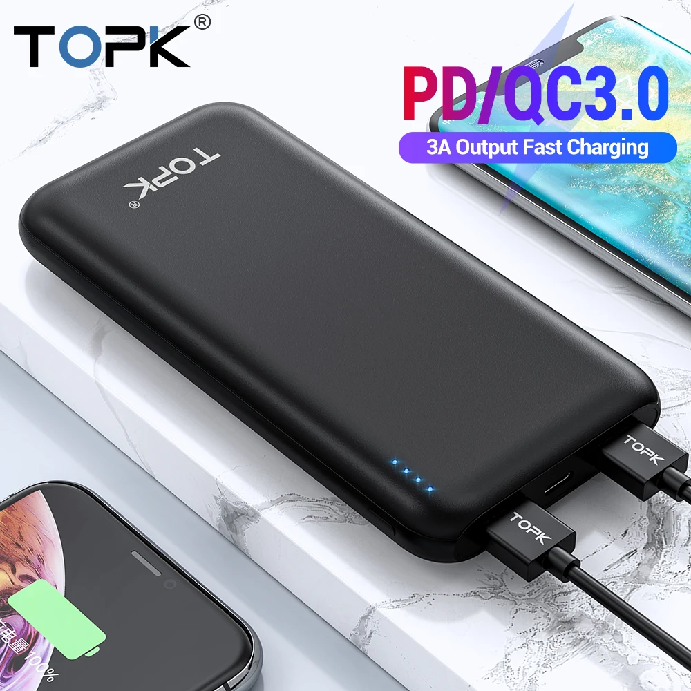  TOPK 10000mAh Power Bank 18W USB Type C External Batteries QC3.0 PD Two-way Fast Charging Powerbank for Samsung Xiaomi Huawei 