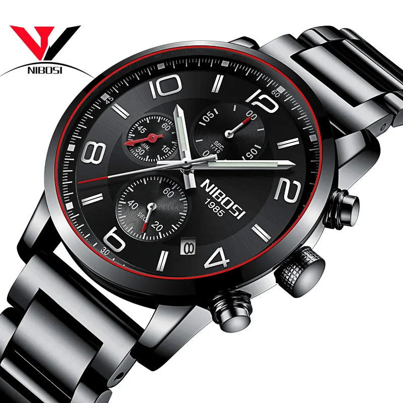 

Relogio Masculino Militar Inox NIBOSI Men's Waterproof Casual Sports Watch Men's Stainless Steel Analog Quartz Watch