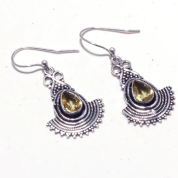 

Genuine Citrine Silver Overlay on Copper Earrings , Hand made Women Jewelry Gift, E5437