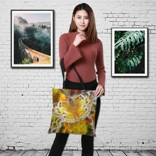 Сумка для покупок, многоразовая сумка из мешковины, двухсторонняя сумка на плечо с принтом бабочки, повседневная мультяшная сумка