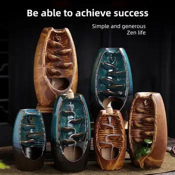 

Traditional Ceramic Mountain Waterfall Smoke Backflow Incense Burner for Mixed Incense Cones Home Decor
