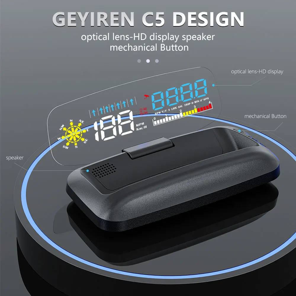 GEYIREN C5 HUD ׺̼  OBD2  ÷, GPS ӵ,   Һ 跮, ڵ ׼