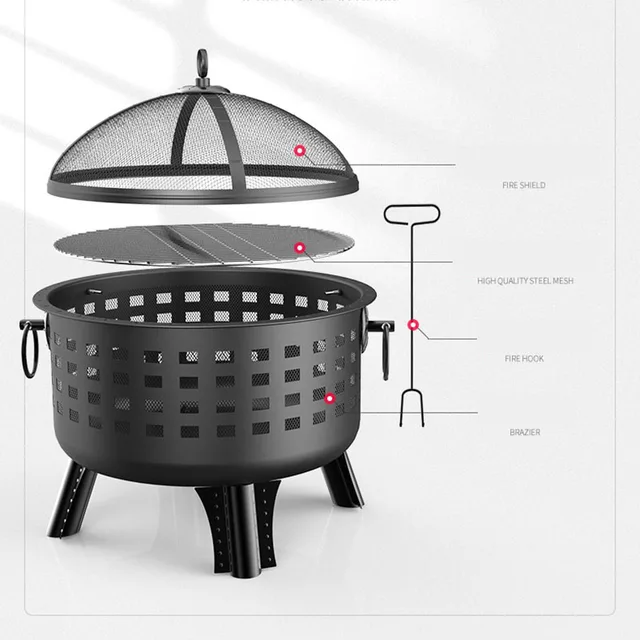 Multifunkciós Máglya-Medence Téli Fűtés Kültéri Udvar Faszén Tűz Pit Kerti Háztartási Grill Állvány Forró - Image 4