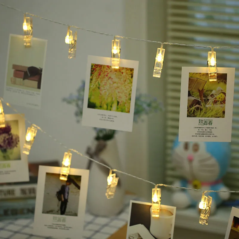 

10M 100LED Card Photo Clip Lamp String Fairy Christmas Garland Curtain Lights For Hanging Photos Holiday Party Wedding Decor