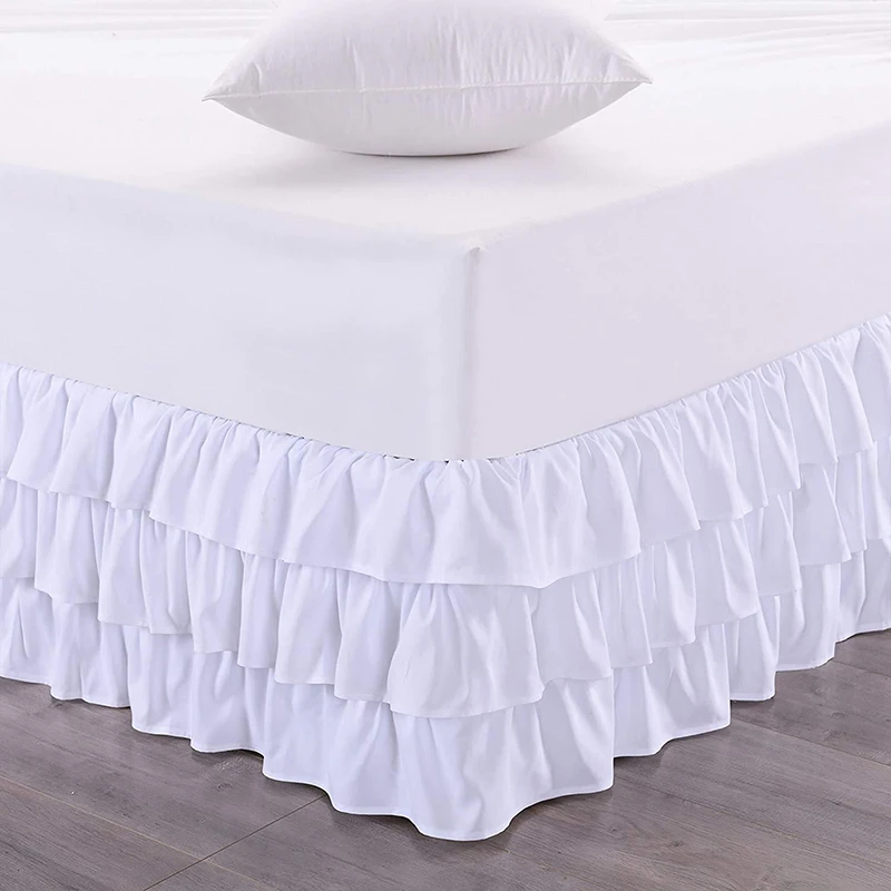 Ruffled Bed Skirt 3 Layers Elastic Bed Skirt Bed Cover Without Surface