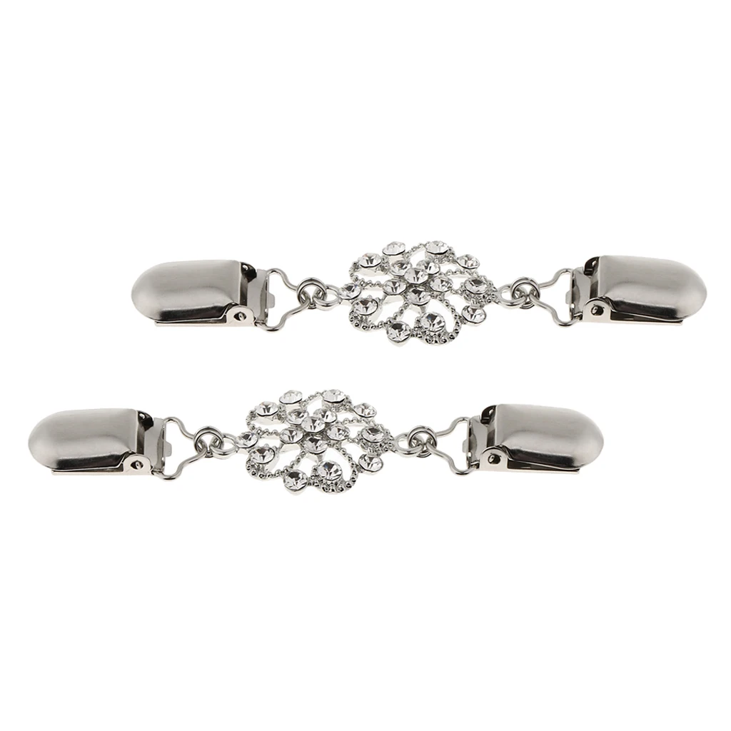 Pack of 2 Crystal Rhinestone Vintage Cardigan Sweater Clip Cloak Blouse Shirts Collar Clasp Fastener Brooch Pin Button