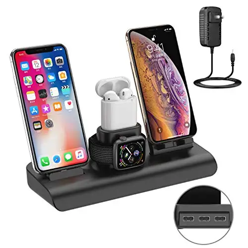 Беспроводная зарядная станция для iPhone, зарядка для часов Apple подставка с iPhone Беспроводная подставка для зарядного устройства Airpods - Цвет: Черный