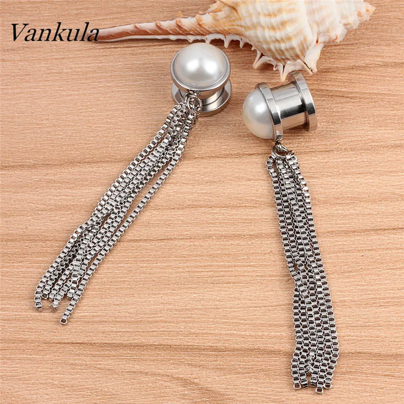 Vankula 2 шт Подвески для ушей, тоннели, пробки, пирсинг, размер 6-16 мм, 316L, нержавеющая сталь, расширитель, модные популярные серьги для тела - Окраска металла: silver