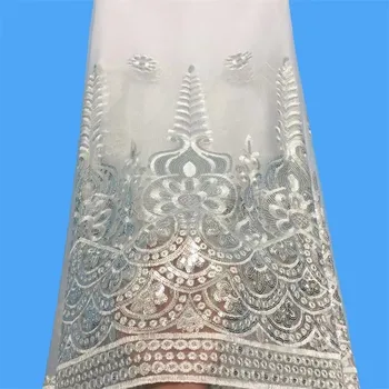 

African Sequins Lace Fabric 2019 Embroidered Nigerian Net Laces Fabric Bridal High Quality French Tulle Lace Fabric 5yards