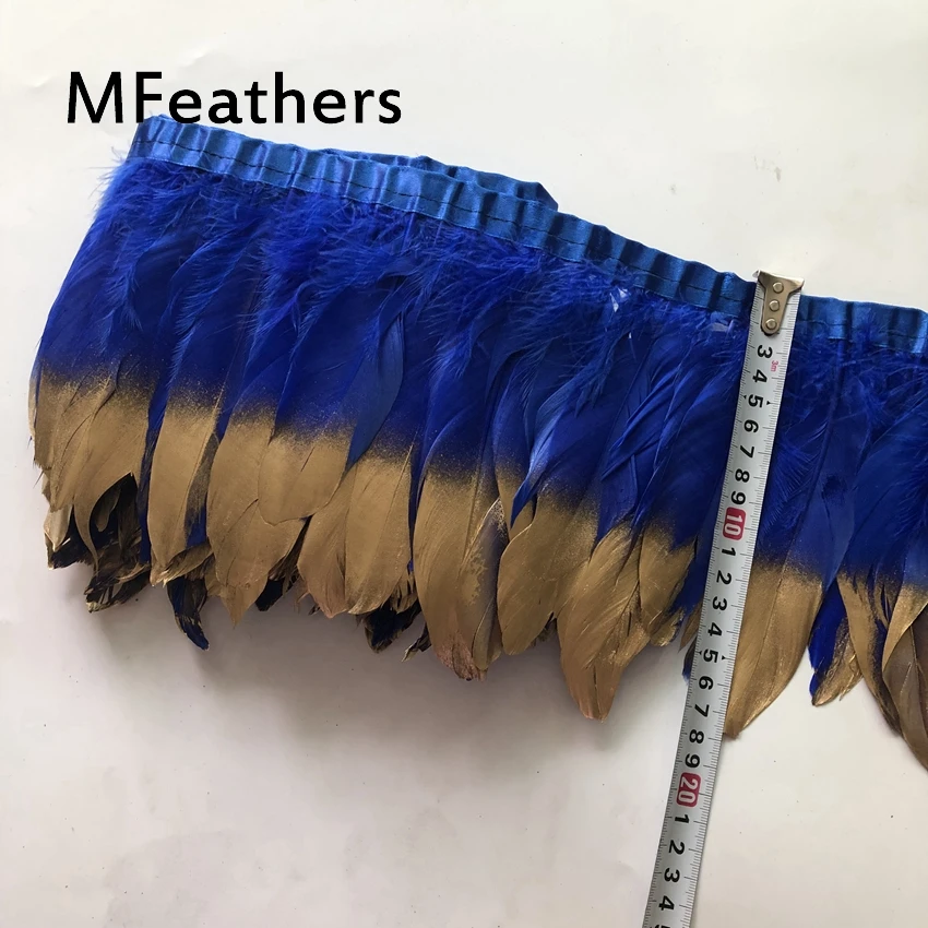 royal blue 19 цветов, Золотая лента с гусиным утиным пером, 15-20 см, 6-8 дюймов, высота, натуральные перья, кружевная отделка для карнавального декора - Цвет: royal blue