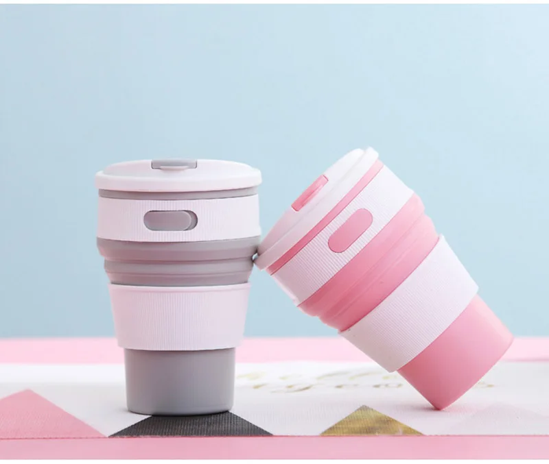 350 мл сплошной цвет силиконовые чашки для воды переносной складной подвязки чашки для наружного кофейные чашки для поездок выдвижные приборы для напитков