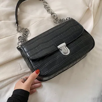 

Women Stone Pattern PU Leather Crossbody Bags Simple Solid Color Shoulder Handbags Female Travel Chain Cross Body Bag New 2020