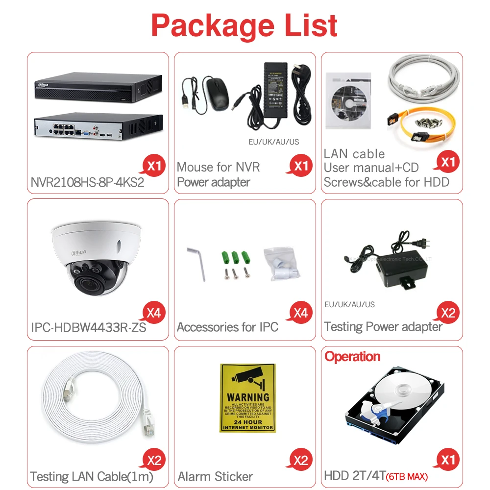 Dahua 4 МП 8+ 4 камеры видеонаблюдения комплект NVR2108HS-8P-4KS2 ip-камера IPC-HDBW4433R-ZS 5X зум P2P комплекты видеонаблюдения простая установка