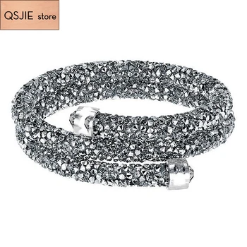 

QSJIE High quality SWA original LOGO crystal wide single grey Bracelet
