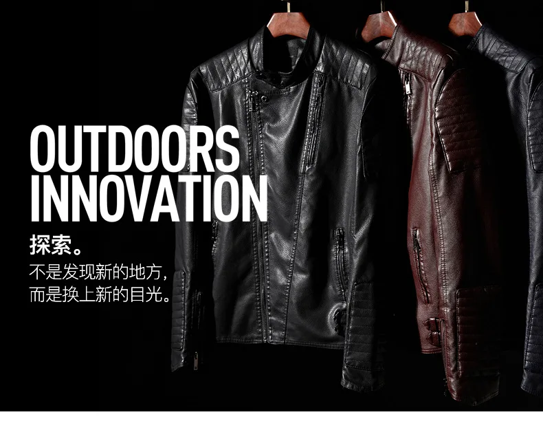 New Style Men'S Wear Washing PU Leather plus Velvet Fold-down Collar Men Slim Fit Locomotive Leather Coat Casual Jacket Men's Fa