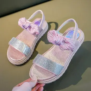 

Girls Sandals 2020 Summer Kids Shoes For Girls Rhinestone Beach Sandals Children Princess Bow Shoes For Girls Size 26-36