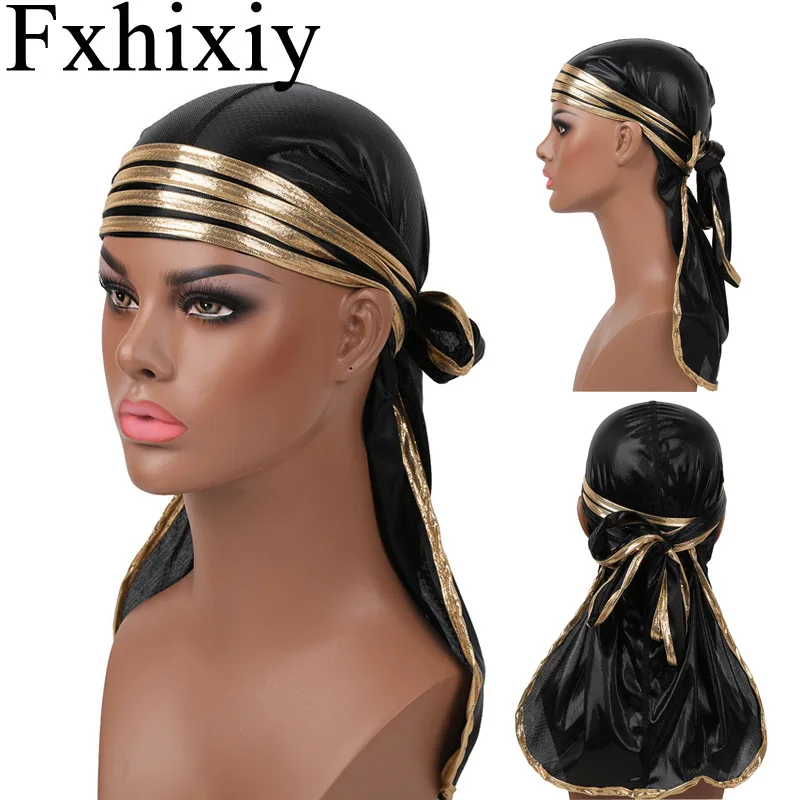 Nuovo Unisex Silky Durag Extra Lungo Cinghie Bandana Copricapi Cappello Da Pirata Onde Fare Du Stracci Accessori Per Capelli