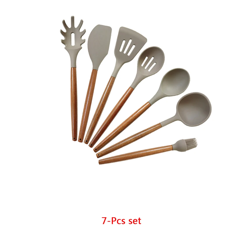 7-pcs kitchen set Горячие Новые 7/13 шт. силиконовых кейсов Кухня набор посуды и столовых приборов Пособия по кулинарии посуда термостойкие Кухня с антипригарным покрытием Пособия по кулинарии инструменты с держателем Кухонные принадлежности - Цвет: 7-pcs kitchen set