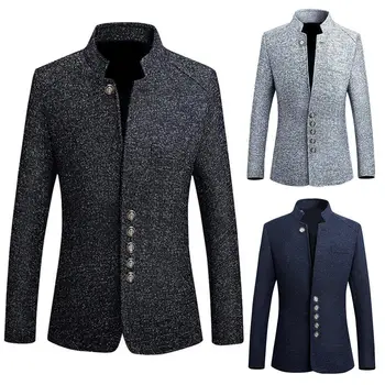 

Men Solid Color Long Sleeve Stand Collar Single-breasted Plus Size Slim Blazer