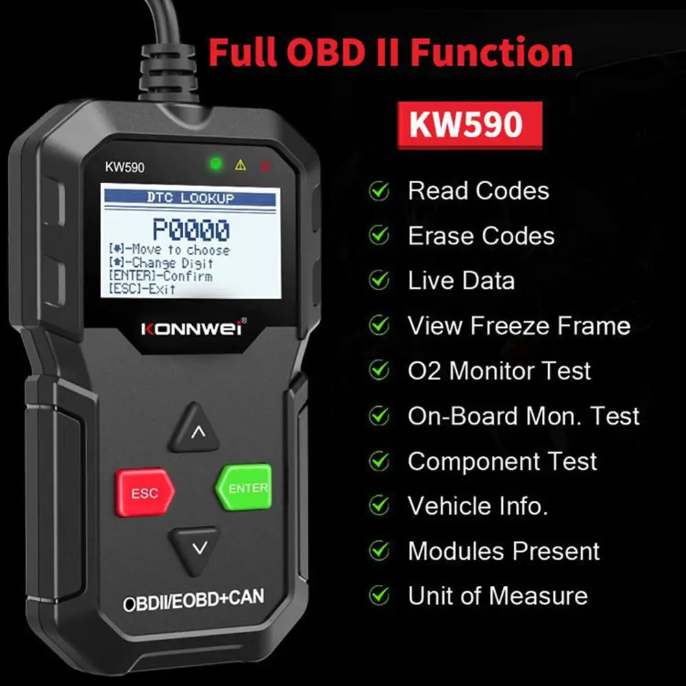 KONNWEI KW590 Универсальный OBD2 EOBD CAN считыватель кодов диагностический сканер