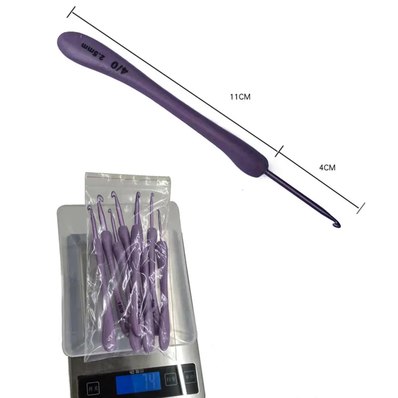 8PCS Fashion Purple Crochet Hooks Set Plastic Handle Knitting Needles for Hats Sweaters Socks Scarves Weaving