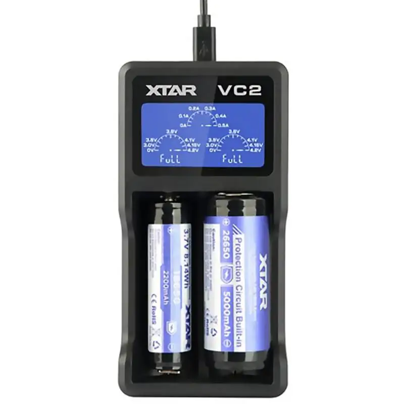 XTAR VC2 Portable Li-ion Battery Charger NiMH Battery Charger Battery Charger 2 Slots Smart LCD Lithium Nickel-hydrogen Battery