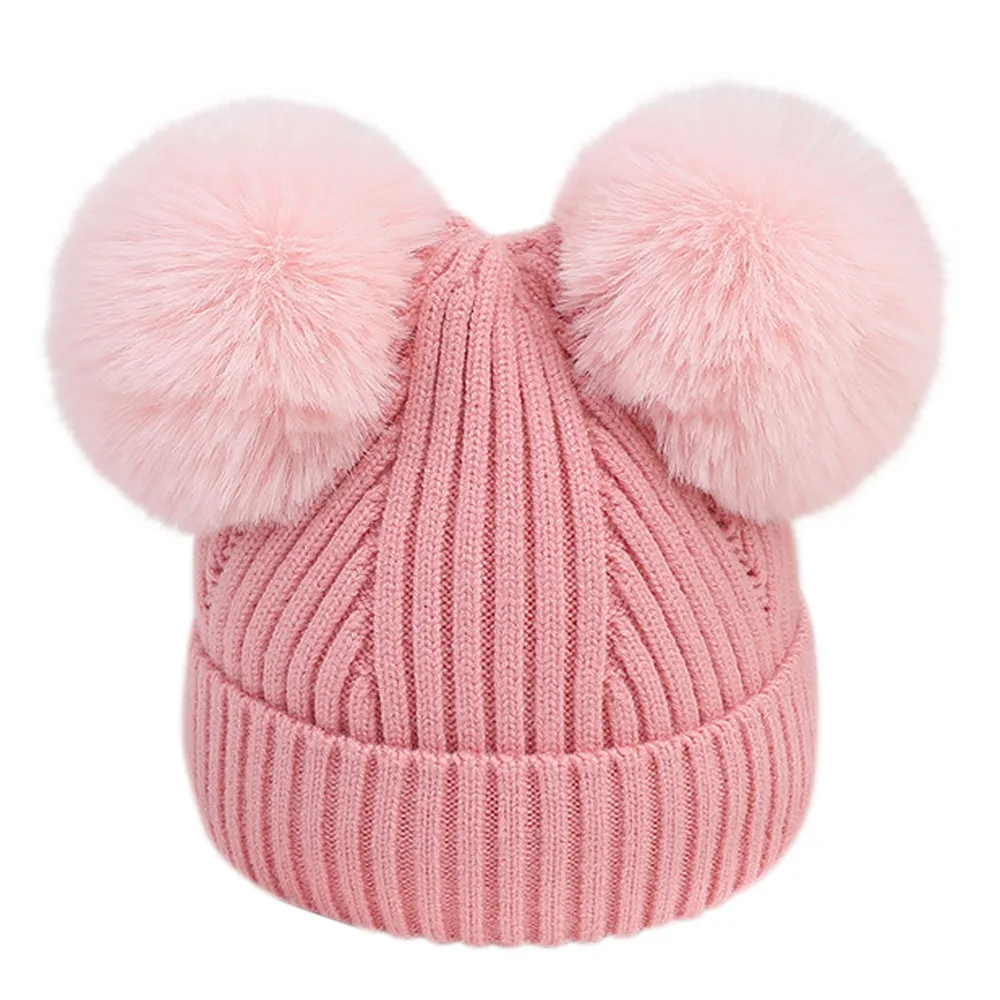 Вязаная Шерстяная Шапка-подшлемник для маленьких мальчиков и девочек, зимняя шапка для фотосъемки новорожденных, вязанная шапка для мальчика - Цвет: Pink