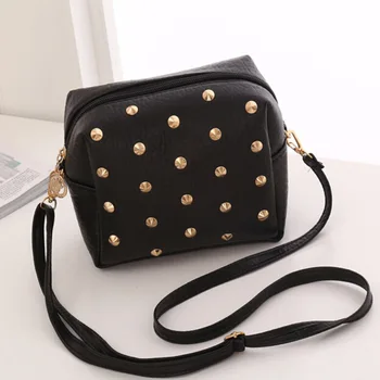 

Women PU Leather Handbag Trendy Packet Lychee Rivet Mobile Phone Purse Luxury Brand Bag Crossbody Bags For Ladies Shoulder Bag