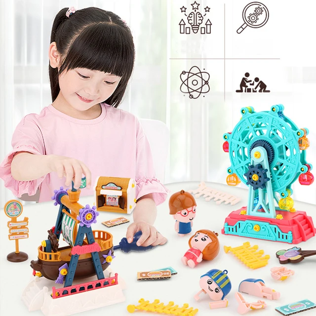 Baby Funny Amusement Park Gear Building Blocks DIY Assemble Pirate Ship Ferris wheel Screwing Blocks Sets Baby Educational Toys 2