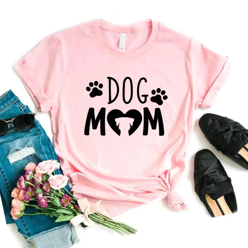 Женская футболка с принтом собачки, мамы, лапы, хлопковая Повседневная забавная футболка, подарок для леди, Йонг, топ, футболка, 6 цветов, A-1023 - Цвет: Розовый