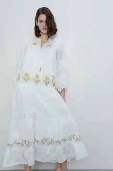 

2020 new Spring Summer European Embroidered Long streetwear female Dress zaraing vadiming sheining Women dress maxi CDC9593