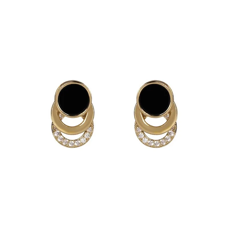 

S925 Silver Creative Black Temperament Multilayer Ring Earrings Simple Gentle Wind Earrings Antiallergic Jewelry Wholesale