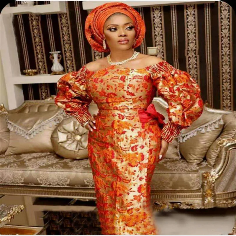 

burnt orange African lace fabric 2020 High Quality Embroidered Jacquard Lace Fabric for Sewing Clothes African Brocade Net Lace