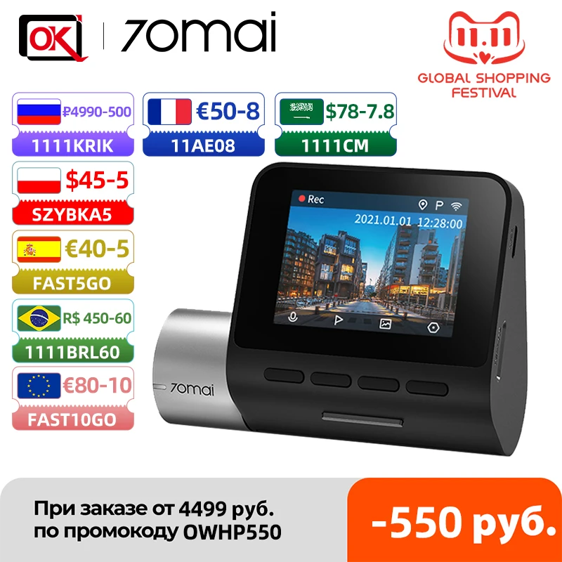 70mai Dash Cam Pro Plus+ A500S Built-in GPS ADASwifi Car DVR 1944P Support Rear Cam 24H Parking MonitorNight Vision