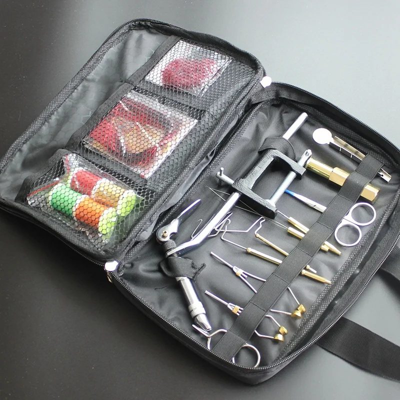  1 Set Fly Fishing Fly Tying Tools Kit in Portable Pack Bag Including Vise Bobbin Hackle Pliers Etc.