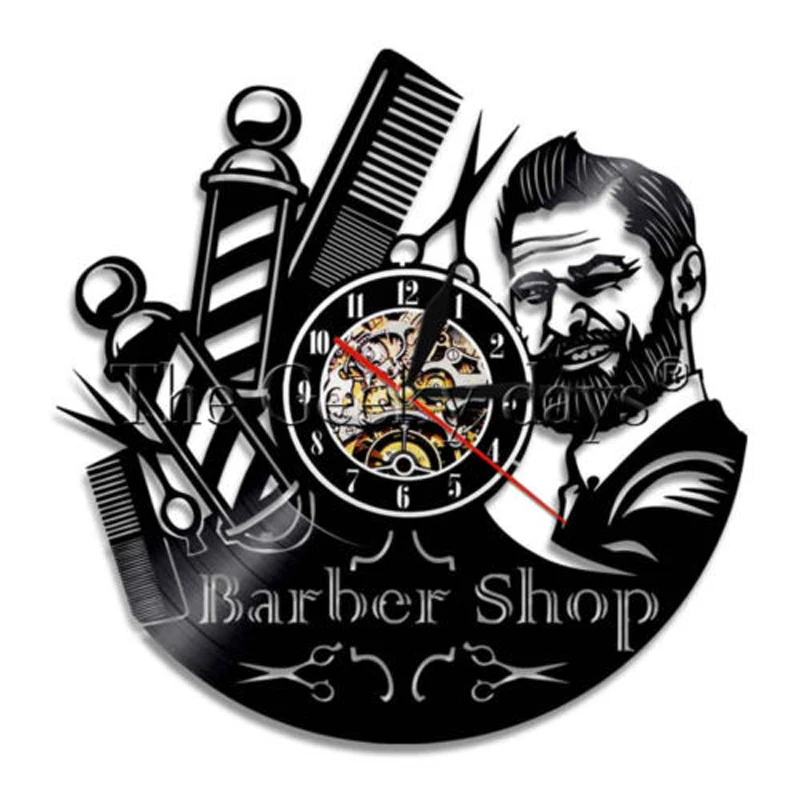 personalised clock Barber Shop Wall Clock Modern Barbershop Decoration Vinyl Record Wall Clock Hanging Hairdresser Wall Watch for Barber Salon Wall Clocks discount