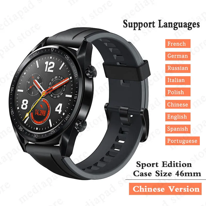 Оригинальные часы huawei GT батарея Lif gps трекер сердечного ритма для Android iOS 5 ATM водонепроницаемый телефонный звонок сердечного ритма - Цвет: CN black Sport