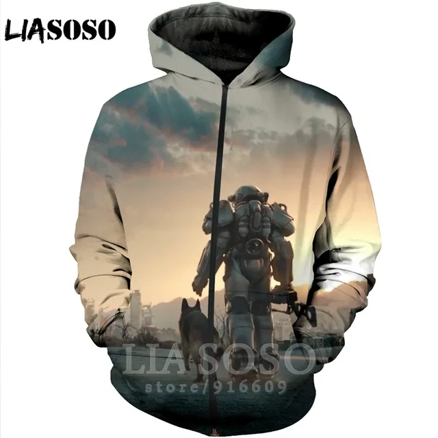 Забавный 3D принт унисекс аниме Fallout 4 хип хоп игры Толстовка с длинным рукавом homme Harajuku рубашка на молнии толстовки рок hoodie19