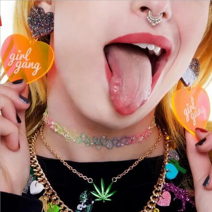 

Heart Shape Bling Sparkling Gang Punk Rock Yuppie Personality Funny DJ Earrings Woman Pierced Ear Clip Weird Dance Korean