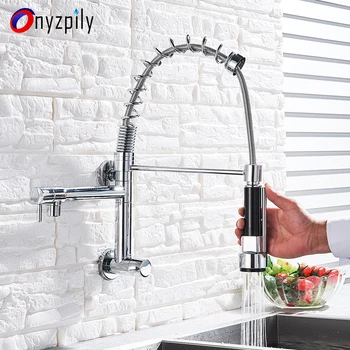 

Onyzpily Kitchen Faucet Pull Down ORB Chrome Wall Mounted Kitchen Taps 360 Rotation Dual Function Sprayer Taps torneira de cozi