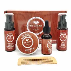 5Pcs/set Beard Growth Kit Hair Growth Enhancer Thicker Oil Nourishing Essence Conditioner Beard Care with Comb