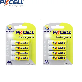 

8Pcs/2Cards PKCELL AA Rechargeable Battery NIMH 600mah 1.2V Batteries Real Capacity For Digital Camera