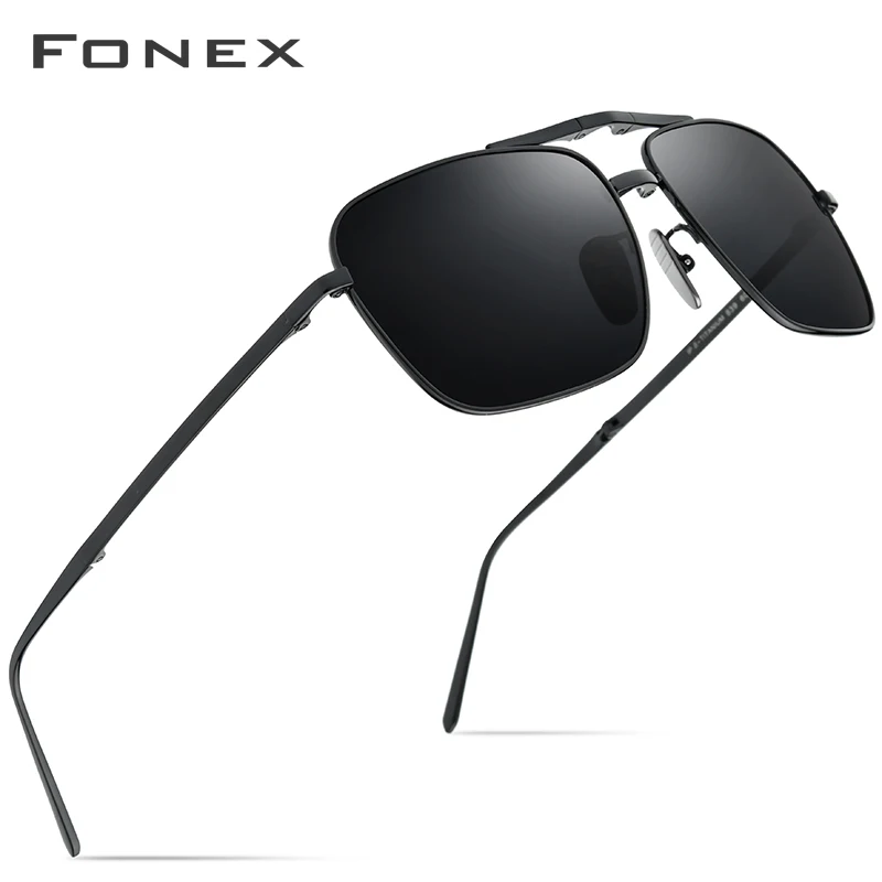 FONEX чистый титан поляризованные солнцезащитные очки Мужские Складные классические квадратные солнцезащитные очки для мужчин новые высококачественные мужские оттенки 839 - Цвет линз: Серый