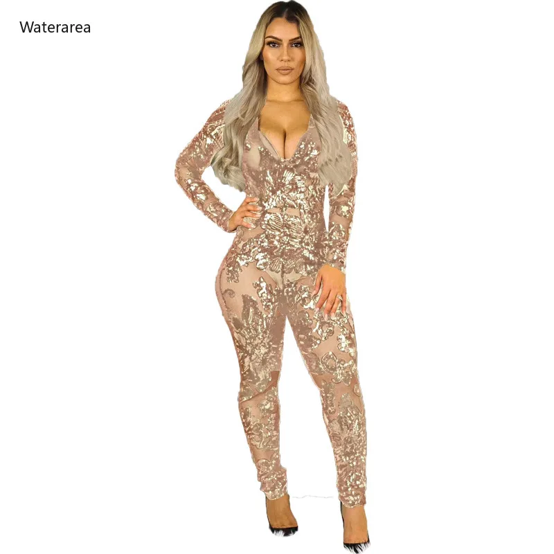 Женский пикантный комбинезон 2020 года сетчатый прозрачный с длинным рукавом и
