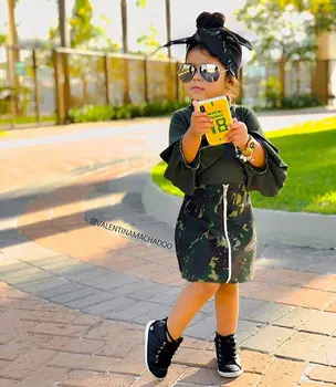 

2020 Fashion Kids Baby Girls Clothes Sets Turtleneck Flare Long Sleeve Tops Leopard Mini Skirts Outfits 1-6Y