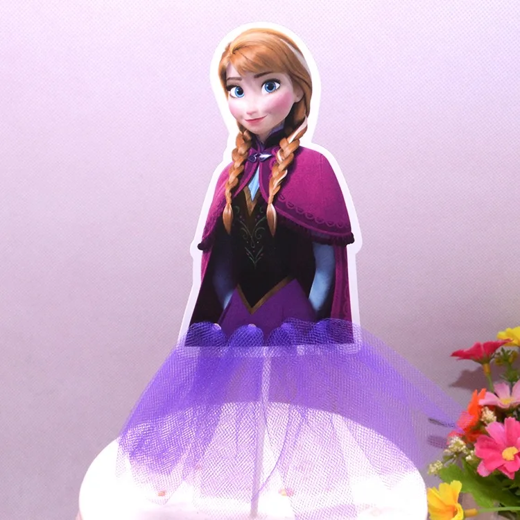 Комплект из 3 предметов; платье принцессы Эльзы и Анны из мультфильма торт для капкейка-обертки для детей девочкам непременно понравится счастливая День рождения расходные материалы украшения для выпечки, торта - Цвет: Anna(purple)