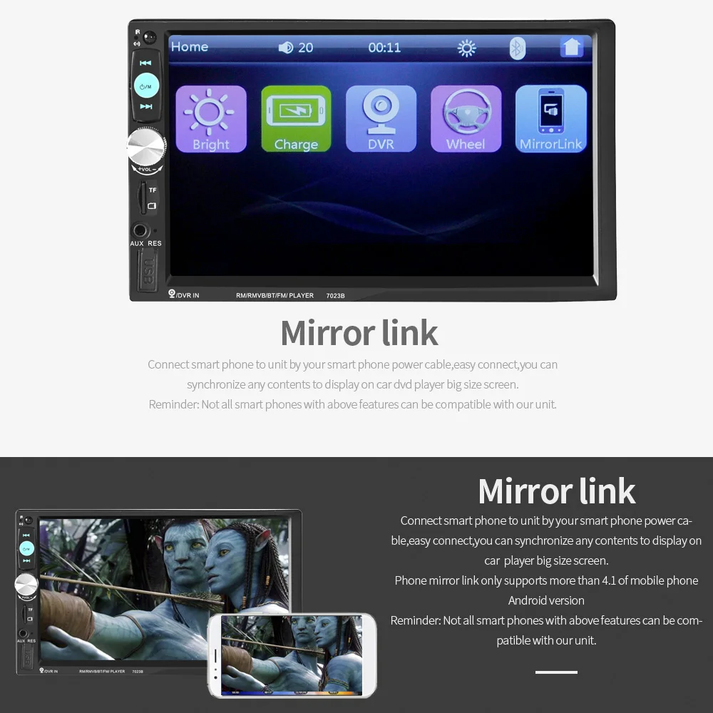 

2 Din Car Radio 7" Bluetooth Stereo Multimedia player Autoradio MP3 MP5 Touch Screen Auto Radio Support Rear View Camera 7023B