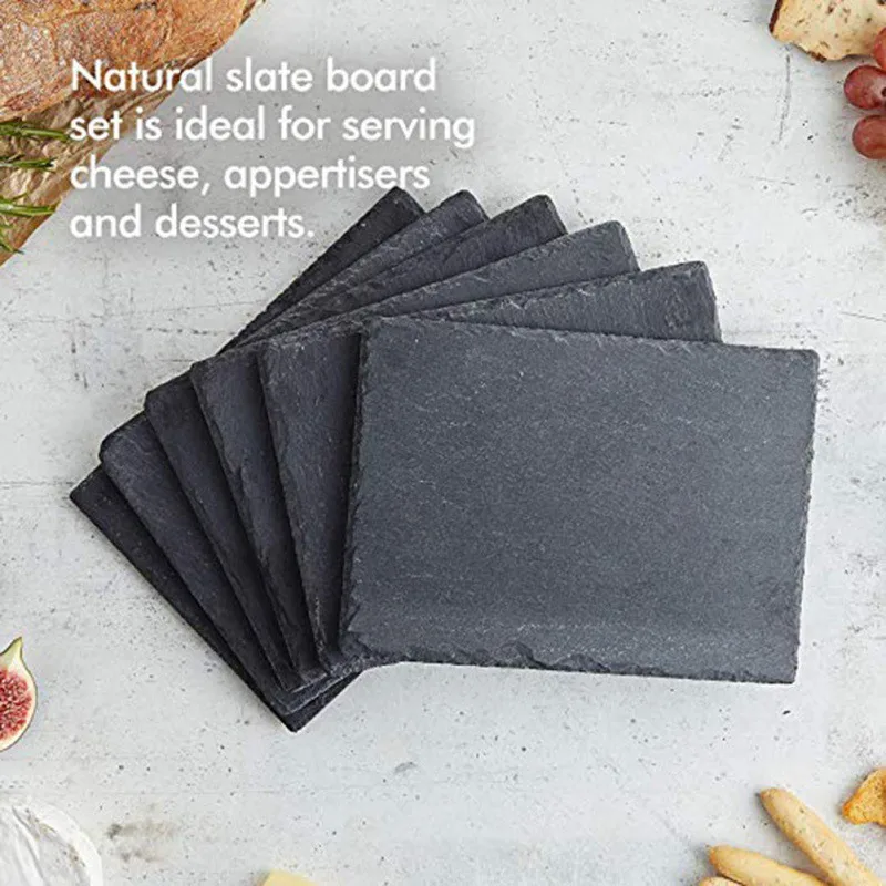 Natural Black Square Stone Slate Dishes Coaster Solid Sushi Steak Barbecue Plate Cheese Pizza Dessert Cake Fruit Dish Tray dining dish