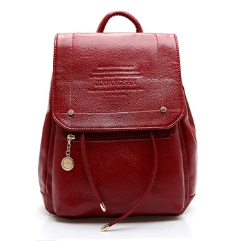 

2016 New Style Solid Color Shoulder Women'S Bag Simple Leather Bags Multi-Color Selectable Female Backpack